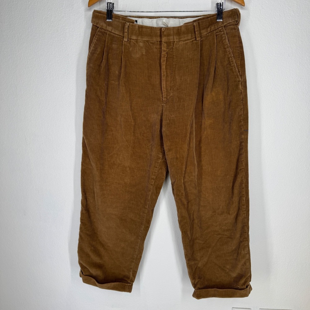 Lands‎ End Traditional Fit Pleated Corduroy Pants Brown Size 33 Stretch